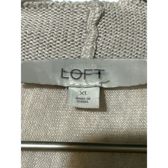 Loft Open Front Knit Cardgian Short Sleeve Pockets Beige Cotton Blend Size XL - Picture 5 of 6
